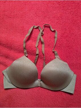 Victorias Secret Shimmer Nude Front Close Racerback Push Up Bra 32A 268416